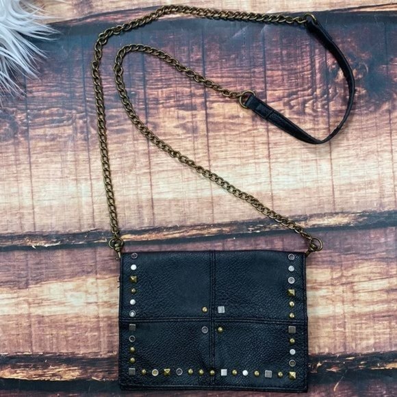 RELISTED  Black Studded Crossbody Purse Wallet Chain Strap - Picture 2 of 6
